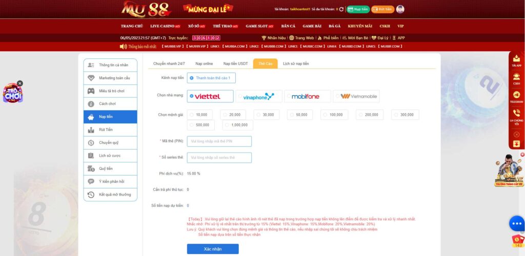Nạp tiền MU88 bằng thẻ cào diễn ra như thế nào_